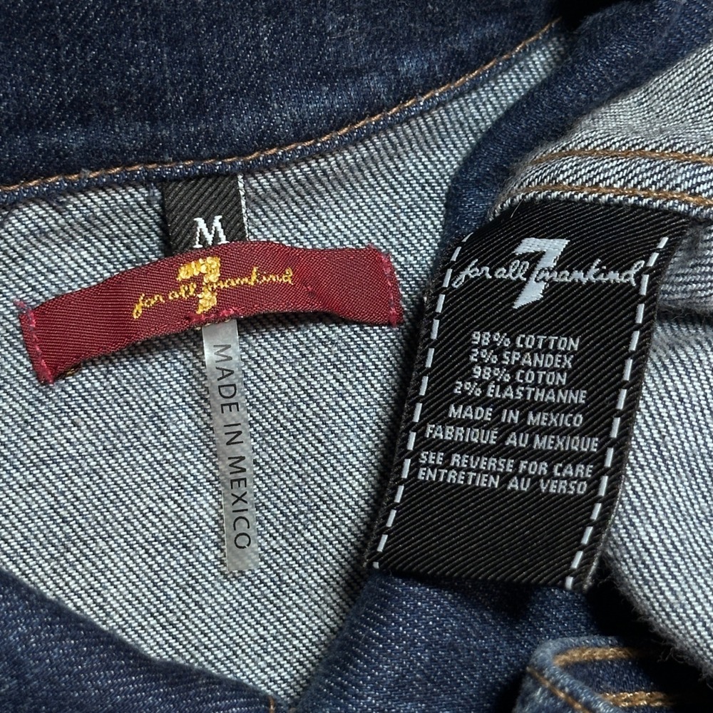 7 For All Mankind Classic Denim Jacket Womens Medium Trucker Stretch Dark Wash - Picture 5 of 14